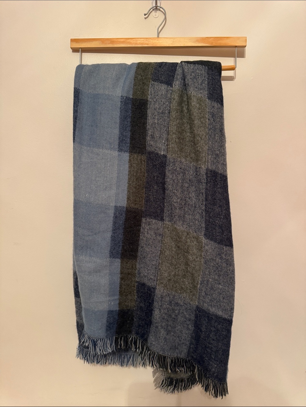 Blue Plaid Fringe Scarf